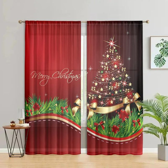 2er-Set glänzende Weihnachtsbaumvorhänge in Rot mit 30% Verdunkelung, Breite: 150 cm, Höhe: 166 cm - Bild 1