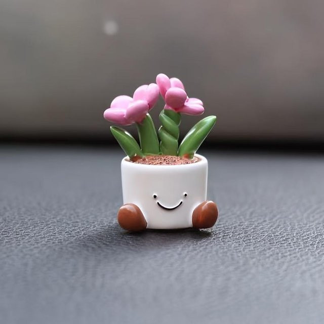 Yuyongzhi 4er-Set Niedliche Autozubehör-Ornamente in Pink mit Blumenmotiv aus Keramik und Kunststoff - Bild 1