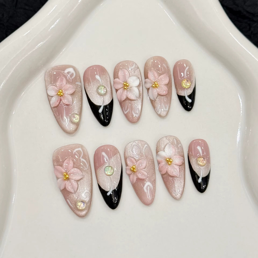 YADORNOS Press On Nails, Schwarz, Glänzend, 10 Stück - Bild 4