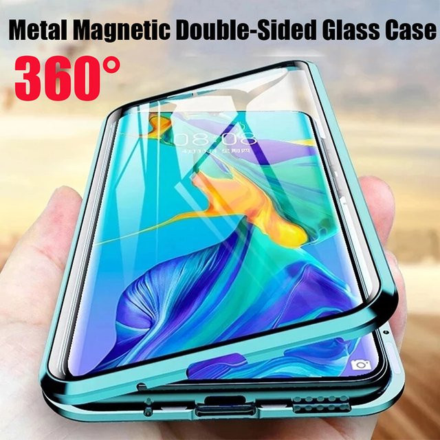 Magnetische Metall-Handyhülle für Honor 70 50 20 Pro 9X 8X 400 90 mit 360 Grad Vollschutz und doppelseitiger Glas-Stoßstangenabdeckung in Silber und Blau - Bild 1