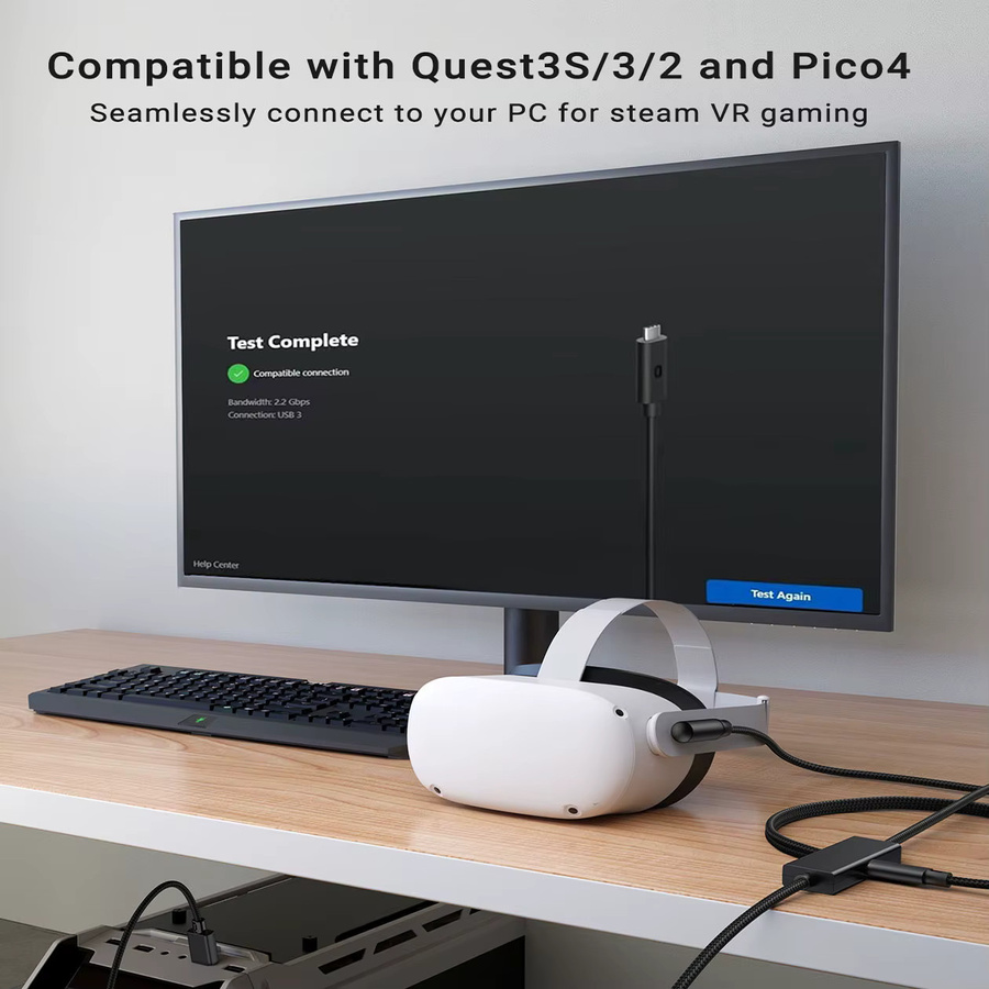 Meta USB-C Verbindungskabel mit Ladeanschluss für Meta Quest 3, Quest 3s und Quest 2, 2,5 Gbs Datenkabel für PC Steam VR, Schwarz - Bild 3