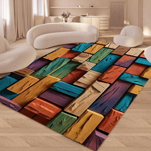 Miniso Teppich in Holzoptik mit Herzmuster, bunt, B/B: 50 x 80 cm - Bild 1