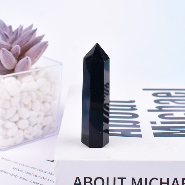 RYCRYSTAL Obsidian Obelisk aus natürlichem Kristall, schwarz, polierter sechseckiger Kristallstab für Meditation und Dekoration, Höhe: 5 bis 8 cm - Bild 1