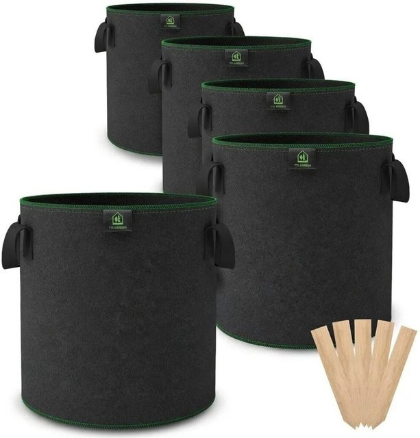 TTL GARDEN Pflanzsack 5er Set aus Filz, 15L Pflanzentöpfe für Kräuter, Gemüse und Blumen, Durchmesser: 26 cm - Bild 1