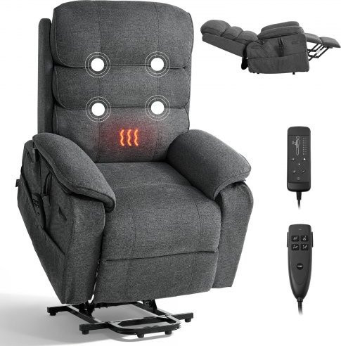 VEVOR Elektrischer Fernsehsessel mit Aufstehhilfe, Massagesessel mit Wärme- und Massagefunktion für Senioren, stufenlose Verstellung, Chenille-Bezug und Fernbedienung, Dunkelgrau - Bild 1
