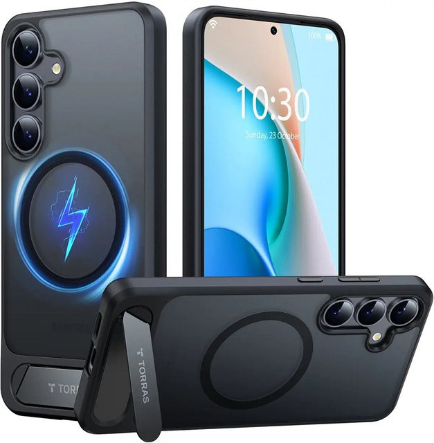 Torras MagSafe Schutzhülle für Samsung Galaxy S25+ S936 mit P-Stand in Schwarz - Bild 1