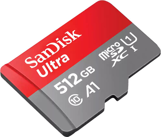 SanDisk Ultra microSDXC Speicherkarte mit SD-Adapter, 512 GB, A1, UHS-I, Class 10, Grau/Rot - Bild 1