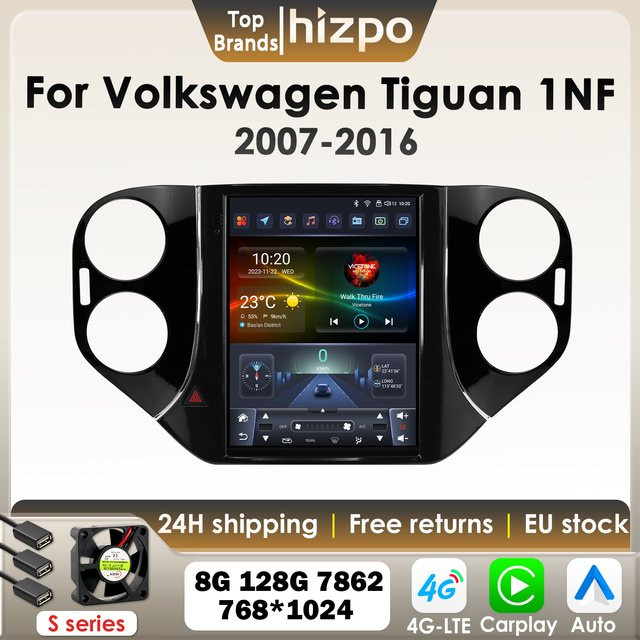 Hizpo Android 13 Autoradio für VW Tiguan 1NF (2007-2016) mit 9,7 Zoll vertikalem Tesla-Stil Bildschirm, GPS und 4G, Carplay, Schwarz - Bild 1