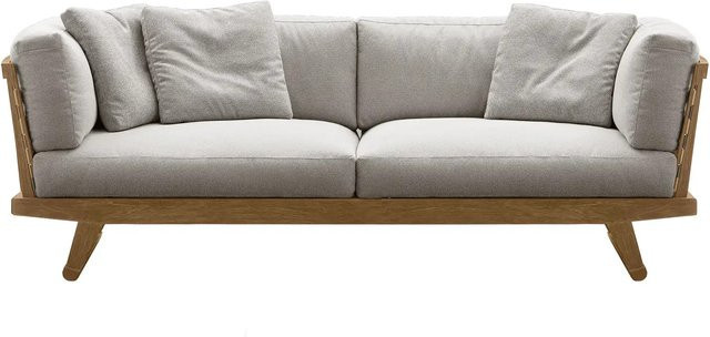 B&B Italia Gio 3-Sitzer Outdoor-Sofa mit Teakholz-Gestell und Kissen in Grau und Braun - Bild 1
