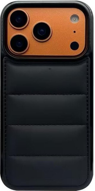 Luxus Daunenjacke Puffer Handyhülle aus weichem Silikon für Apple iPhone 17 16 15 14 13 12 11 Pro Max Plus in Schwarz - Bild 1