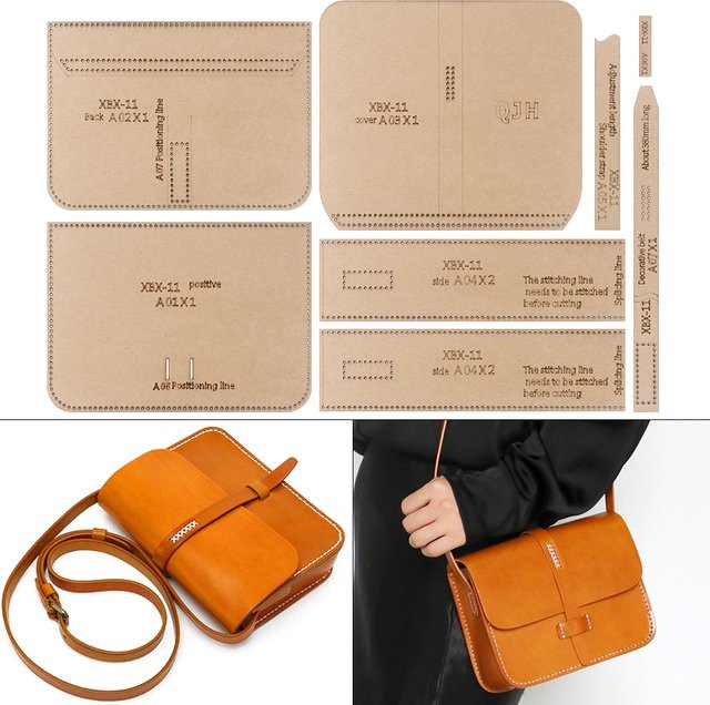 QJH DIY Leder Handarbeit Set: Kraftpapier-Schablone für Damen-Geldbörse und Umhängetasche als Nähvorlage mit Löchern - Bild 1