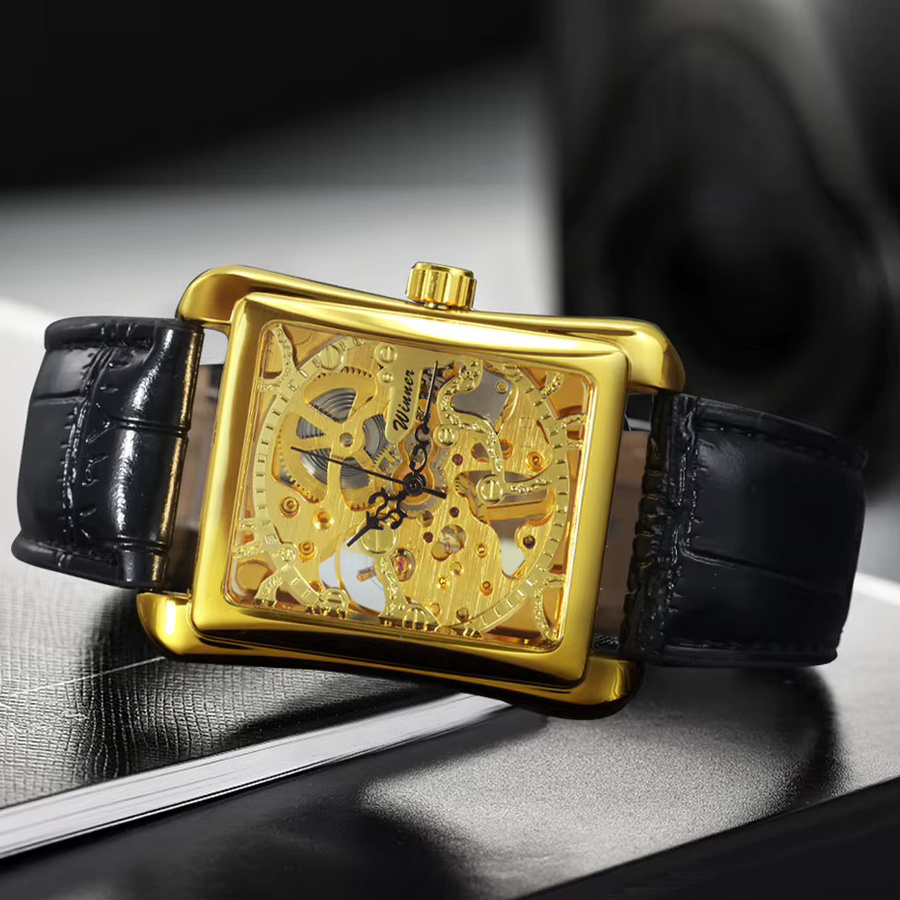 WINNER Armbanduhr, Mechanisch, Gold, Leder, Herren - Bild 3