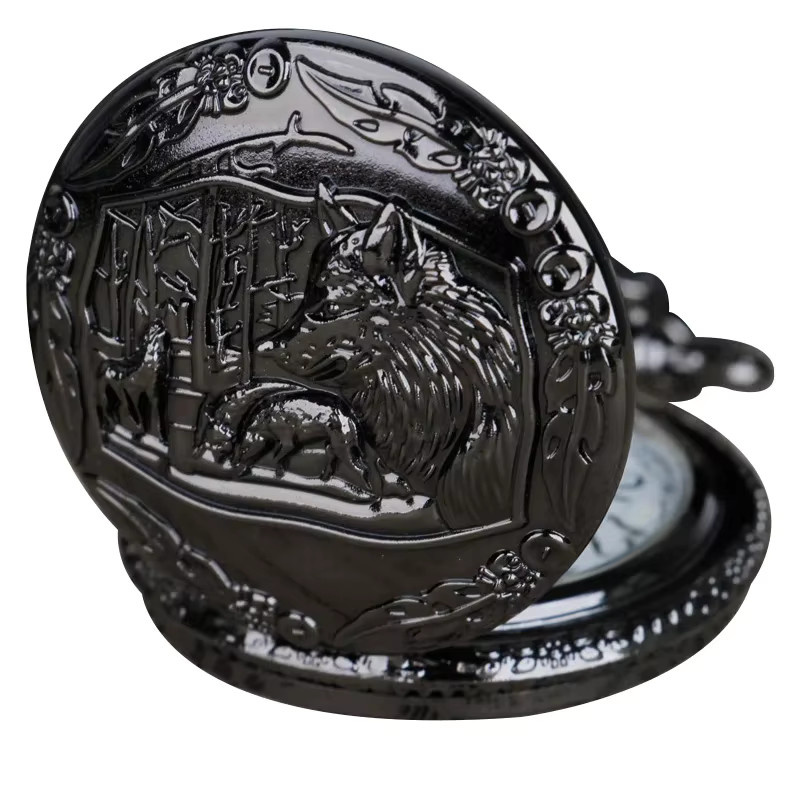 Wecin Taschenuhr Quarz, Messing, Bronze, Wolf, Unisex - Bild 4