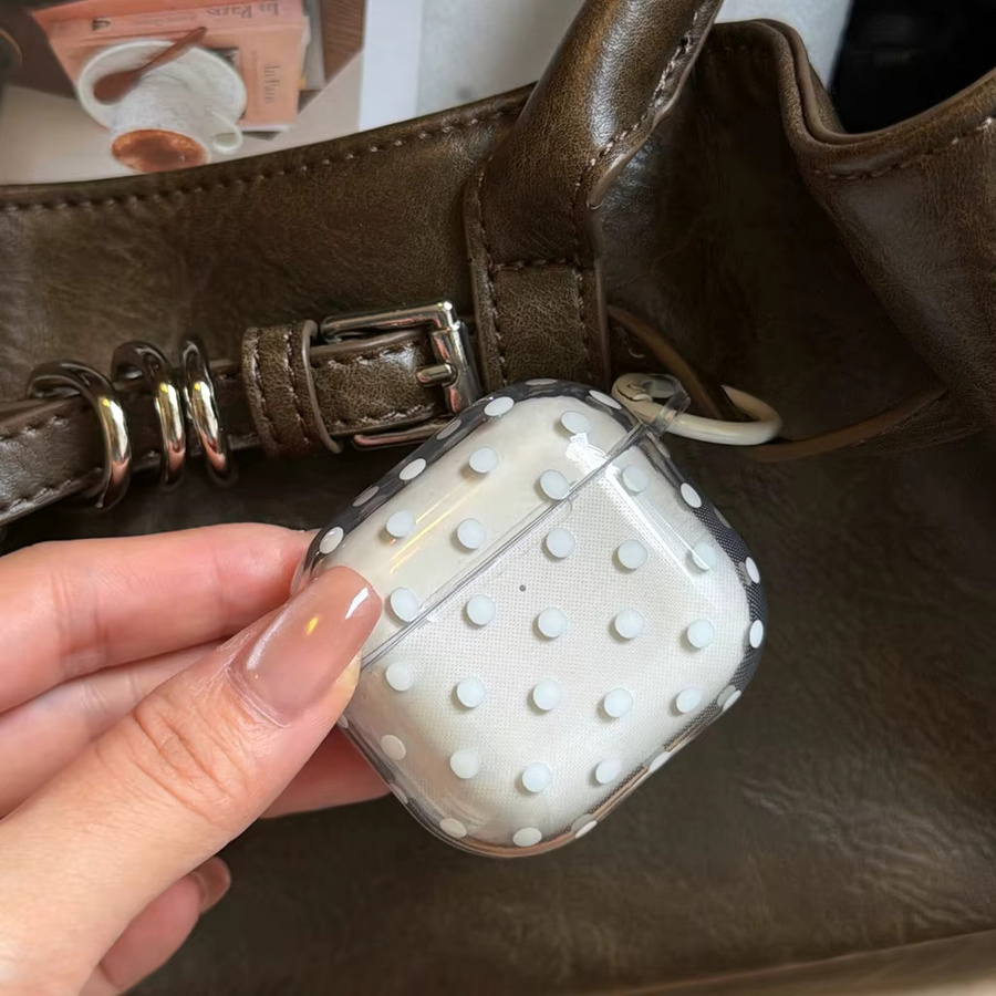 Retro Klarsicht Schutzhülle für Apple AirPods 1 2 3 4 Pro Pro 2 in Grau mit weißen Punkten und glänzender Oberfläche - Bild 2