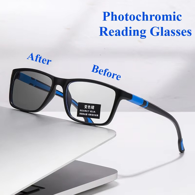 Photochrome Rechteckige Lesebrille, Vollrand, Kunststoff, Schwarz - Bild 1