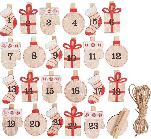 VBS Adventskalender-Zahlen Geschenk aus Sperrholz in Rot und Multi mit Clip-Funktion für die Adventszeit - Bild 1