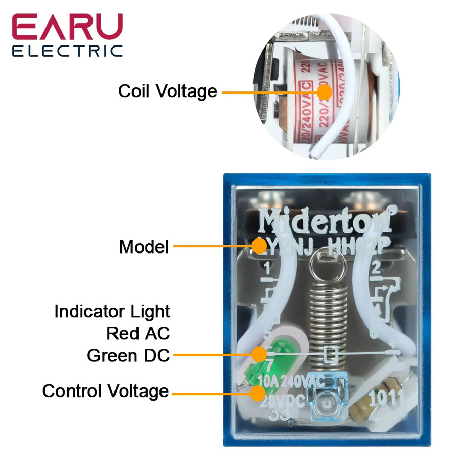 EARU LY2NJ HH62P Elektromagnetisches Relais 10A 8PIN mit Sockel für DIN-Schiene - Bild 3