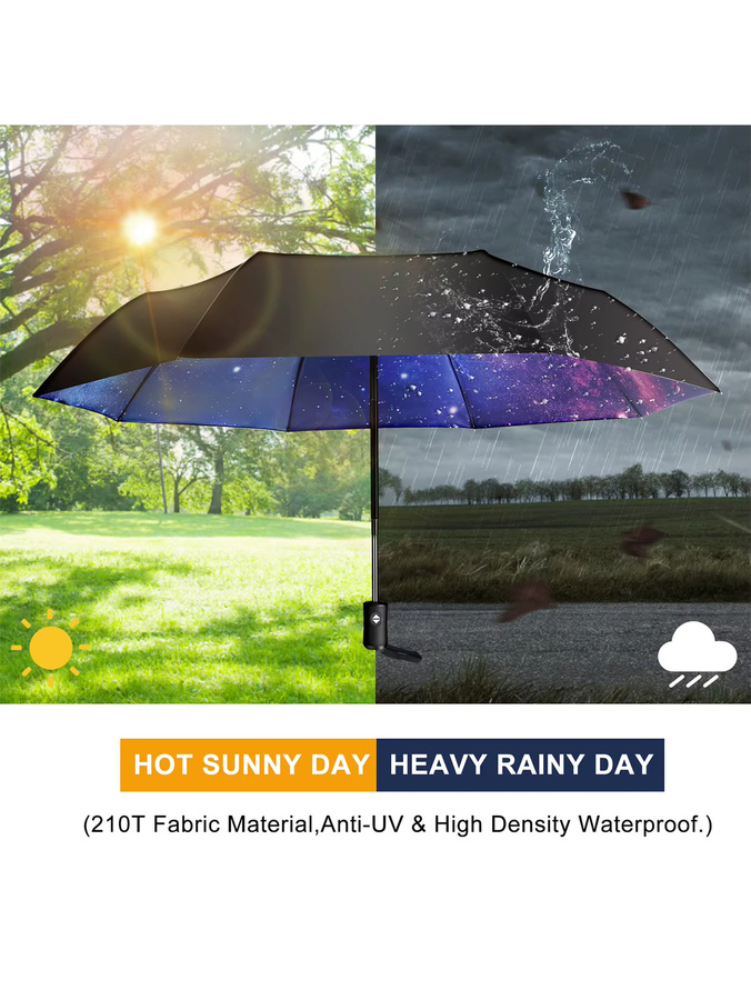 Automatischer 8-Rippen-Regenschirm von JENABOM mit Sternenhimmel-Design in Schwarz und Multicolour, winddicht und faltbar mit UV-Schutz-Beschichtung - Bild 2