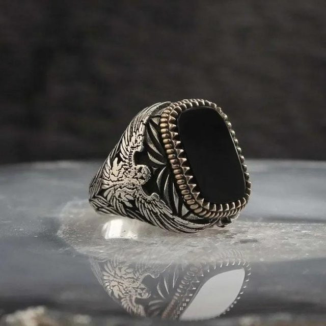 Ring Goldplattiert, Wappen, Graviert, Kupfer, Schwarz, Damen und Herren - Bild 1