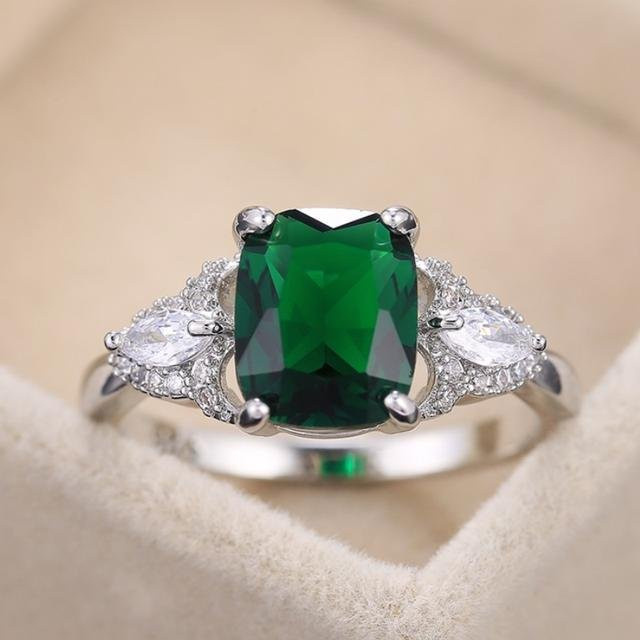 Wucifang Jewelry Bandringe, Kupfer, versilbert, grüner Stein, Damen - Bild 1