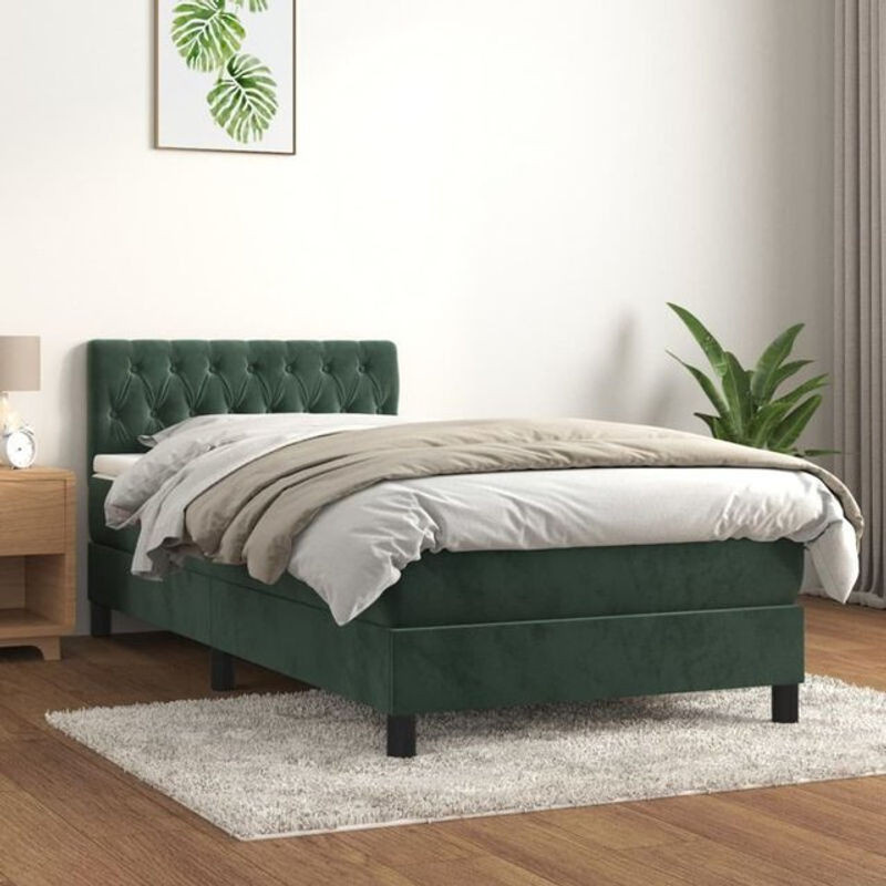 Vidaxl Boxspringbett mit Matratze aus Samt in Grün, B/T/H: 90 x 190 x 88 cm - Bild 1