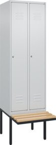 C+P Spind Classic PLUS Garderobenschrank mit Sitzbank, 2 Abteile, Grau/Schwarz, B/T/H: 212 x 60 x 81,5 cm, mit Zylinderschloss und 3 Garderobenhaken - Bild 1