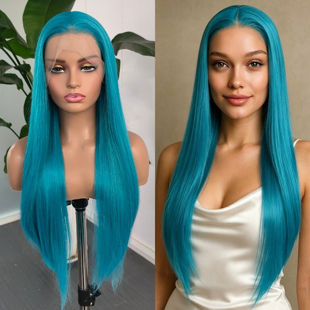 UStyleHair Lace-Front-Perücke, lang, gerade, türkisblau, Damen - Bild 1