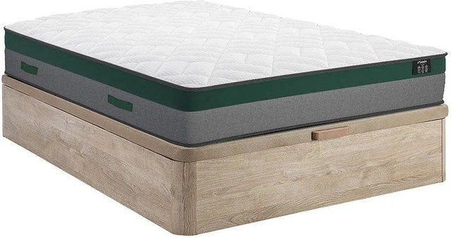 YSMÉE Bettgestell mit Matratze und Lattenrost Prestige in Beige, Massivholz und Stoff, B/T/H: 160 x 200 x 300 cm - Bild 1