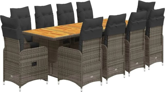 vidaXL 11-tlg Garten-Bistro-Set aus Poly Rattan und Akazienholz in Grau mit Kissen - Bild 1