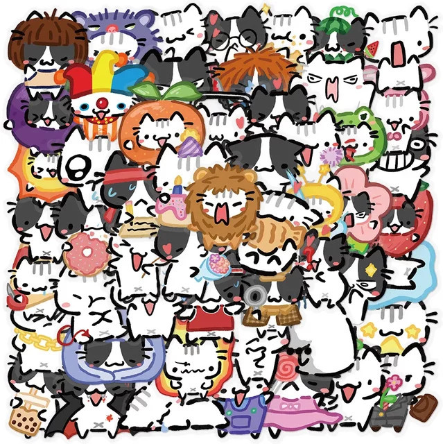 54 Stück Kawaii Katzenaufkleber bunt und transparent für Telefon, Laptop und Notebook, wasserfeste Aufkleber in Mehrfarbig - Bild 1