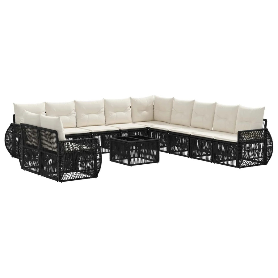 vidaXL Gartensofa-Set 12-tlg. aus Poly-Rattan in Schwarz und Cremeweiß mit U-Form, Polsterung und Couchtisch für Garten und Terrasse - Bild 2