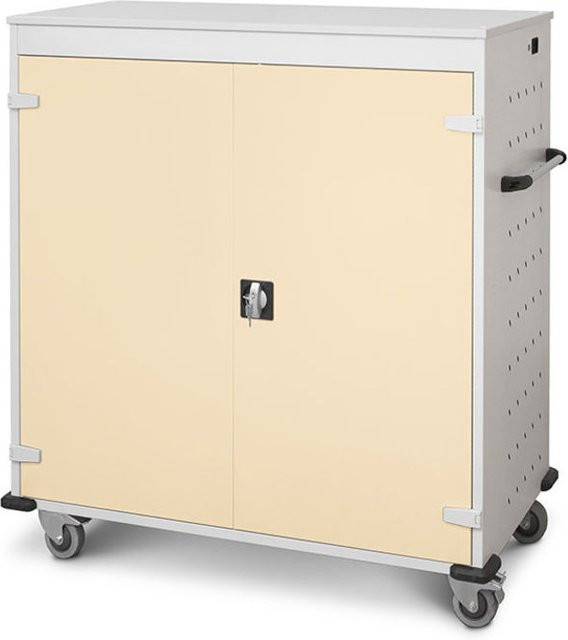 rotstahl Laptopwagen mit 30 Fächern in Elfenbein und lichtgrauem Korpus, B: 92 cm, H: 131 cm - Bild 1