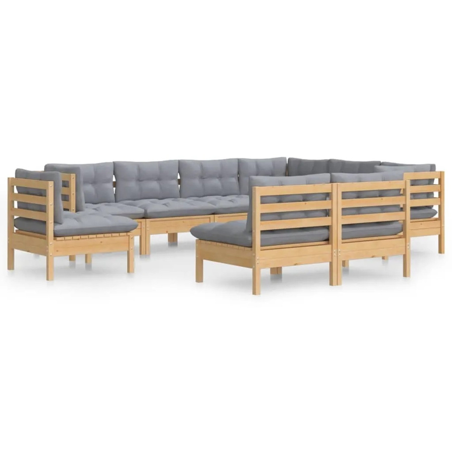 vidaXL 9-teiliges Garten-Lounge-Set aus massivem Kiefernholz mit grauen Polstern - Bild 2