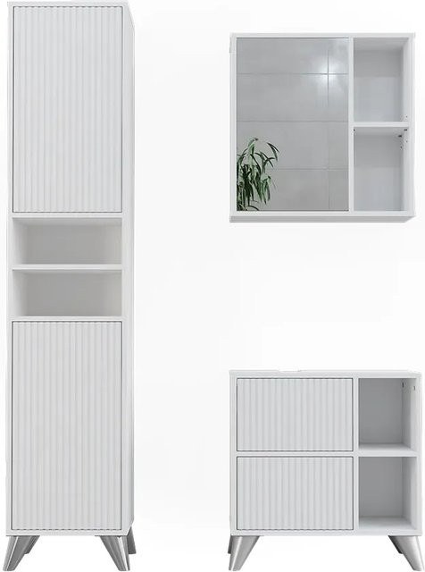 Vicco Badmöbel-Set Leano Weiß 3-teilig mit Spiegelschrank, Hochschrank und Waschtischunterschrank in modernem Design - Bild 1