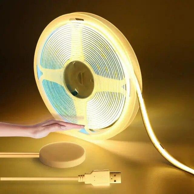 Rybakov Home Lighting COB LED Streifen Warmweiß mit USB-Anschluss, Dimmbar per Touch und Hand Sweep, 2m Länge - Bild 1