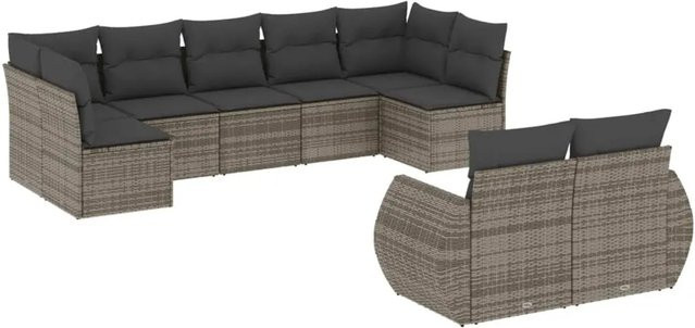 vidaXL 9-teilige Garten-Sofagarnitur aus Poly-Rattan mit Kissen in Grau - Bild 1