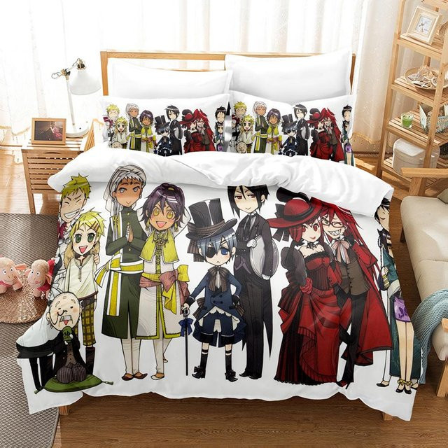 Flylo Anime Black Butler Bettwäsche-Set mit 3D-Druck, bestehend aus Bettbezug und Kissenbezug, Mehrfarbig, B/H: 100 x 135 cm, Kissenbezug: 75 x 50 cm - Bild 1