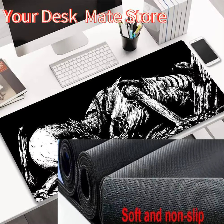 LockEdge Dark Horror Skull Gaming-Mauspad in Schwarz als große Schreibtischunterlage für Computer und Tastatur - Bild 5