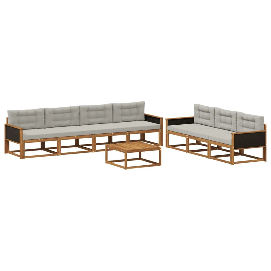 vidaXL Outdoor-Sofagarnitur aus Akazienholz mit 8-teiligem Set und Kissen in Natur und Hellgrau - Bild 2