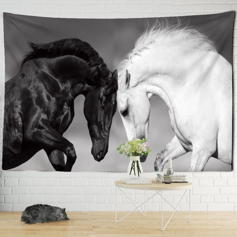 Super Six Wandbehang mit Schwarz-Weiß Pferdemotiv im Hippie-Bohemian-Stil, Textildruck mit Tierprint, B/H: 95 x 70 cm - Bild 4