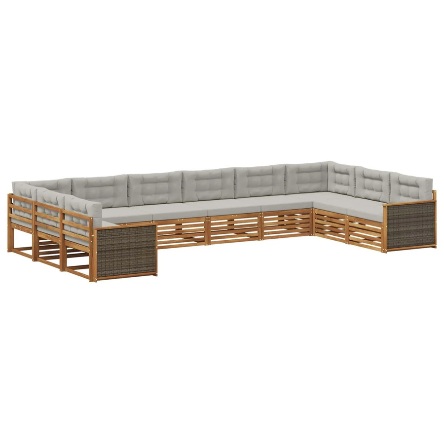 vidaXL Sofagarnitur aus Massivholz Akazie mit 10 Kissen im modernen Latten-Design - Bild 2