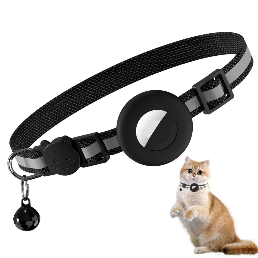 Reflektierendes Katzenhalsband mit verstecktem Halter für Apple AirTag GPS Tracker in Schwarz - Bild 7