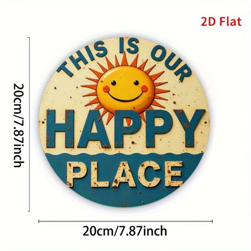 Potdemiel Wanddekoration Happy Place im Bauernhaus-Stil, quadratisch, Durchmesser: 19,81 cm - Bild 3