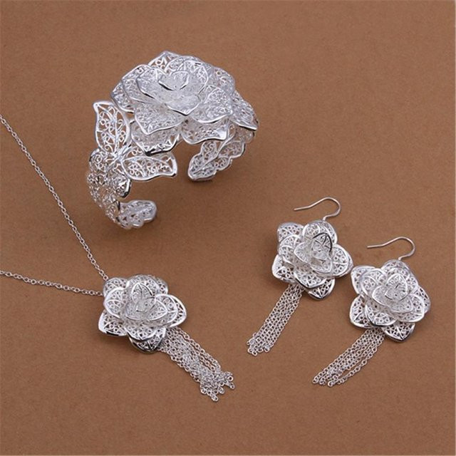 Wucifang Jewelry Schmuck-Set, 925 Silber, Blume, Damen - Bild 1