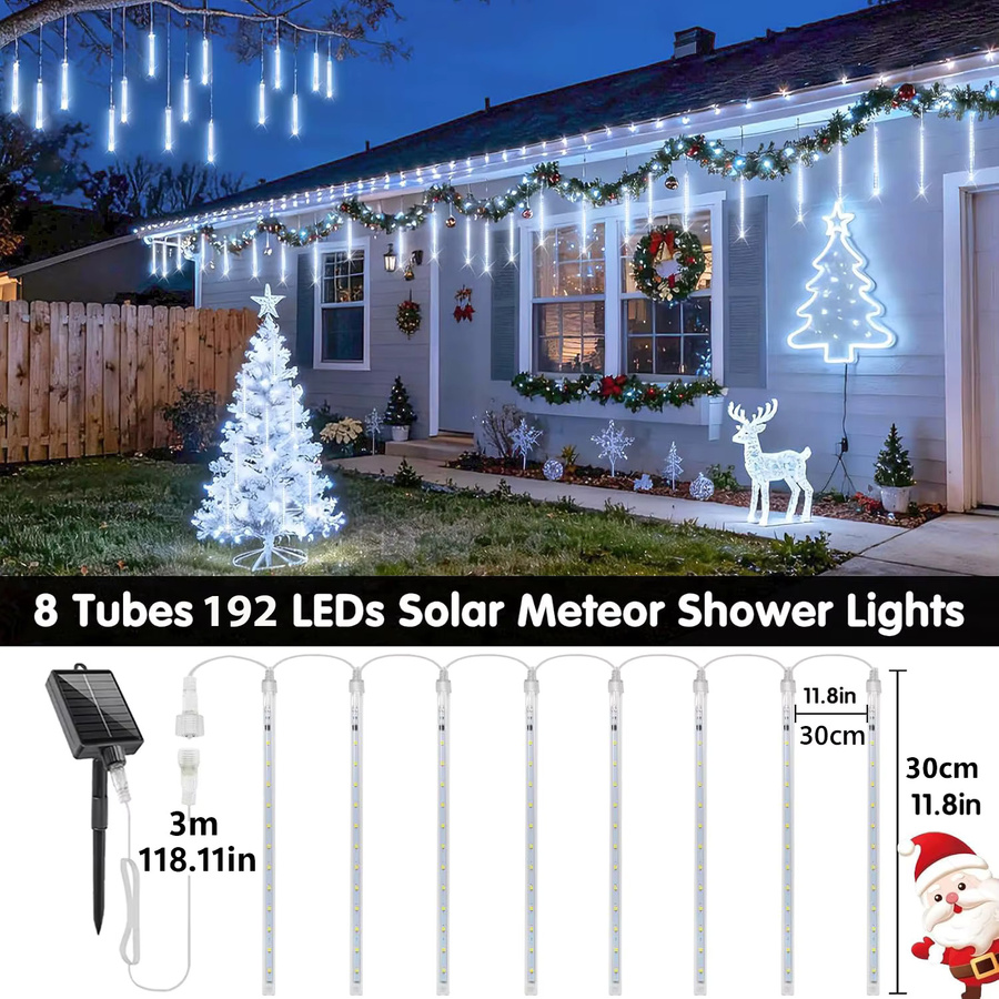 IEEYEEY Solar-LED-Meteorschauer-Lichterkette als Eiszapfen-Dekoration für Außenbereich, Garten und Weihnachtsbaum - Bild 2