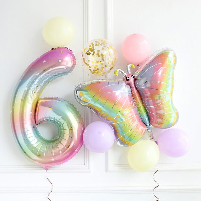 8er Set Enanal Schmetterling Ballons mit Farbverlauf in Regenbogenfarben, 40 Zoll, ideal für Geburtstag, Hochzeit und Baby Shower - Bild 1