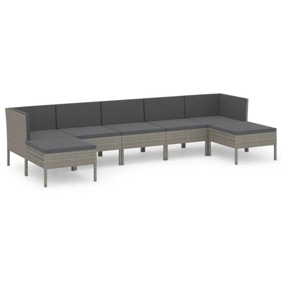 vidaXL 7-tlg Garten-Lounge-Set aus Poly Rattan in Grau mit Auflagen und Ottoman in L-Form - Bild 2