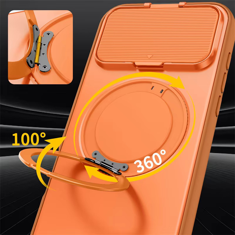 SUNWARD Magnetische Ringhalterung Handyhülle für iPhone 11 bis 16 Pro Max mit MagSafe und Kameraständer in Orange - Bild 2