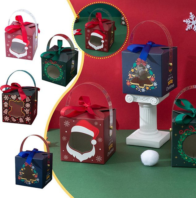 5er Set Weihnachts Geschenkboxen aus Papier mit Sichtfenster und Griff für Süßigkeiten und Geschenke - Bild 1