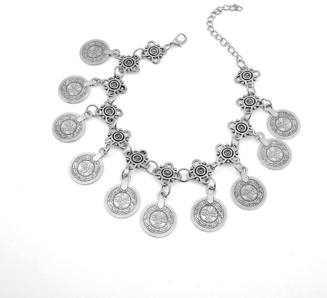 Jew Story Fußkettchen, Runde Quaste Blume, Silber, Unisex - Bild 1